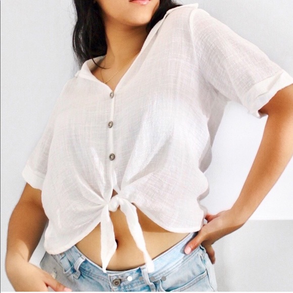 Short Sleeve Button-Up Top/ Tie Front Top - Picture 1 of 4
